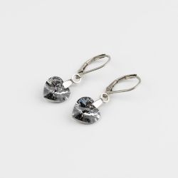 Висящи обеци със сърца кристал Swarovski Silver Night