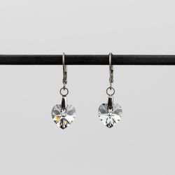 Висящи обеци със сърца кристал Swarovski Silver Night