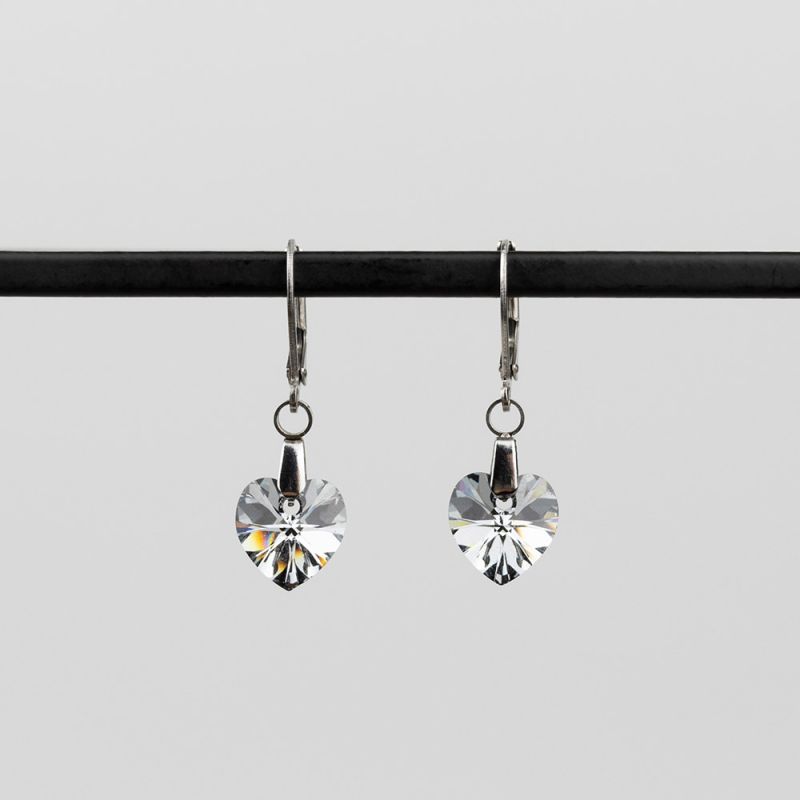 Висящи обеци със сърца кристал Swarovski Silver Night