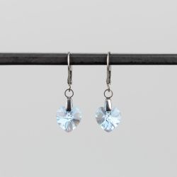 Висящи обеци със сърца кристал Swarovski Aquamarine Shimmer