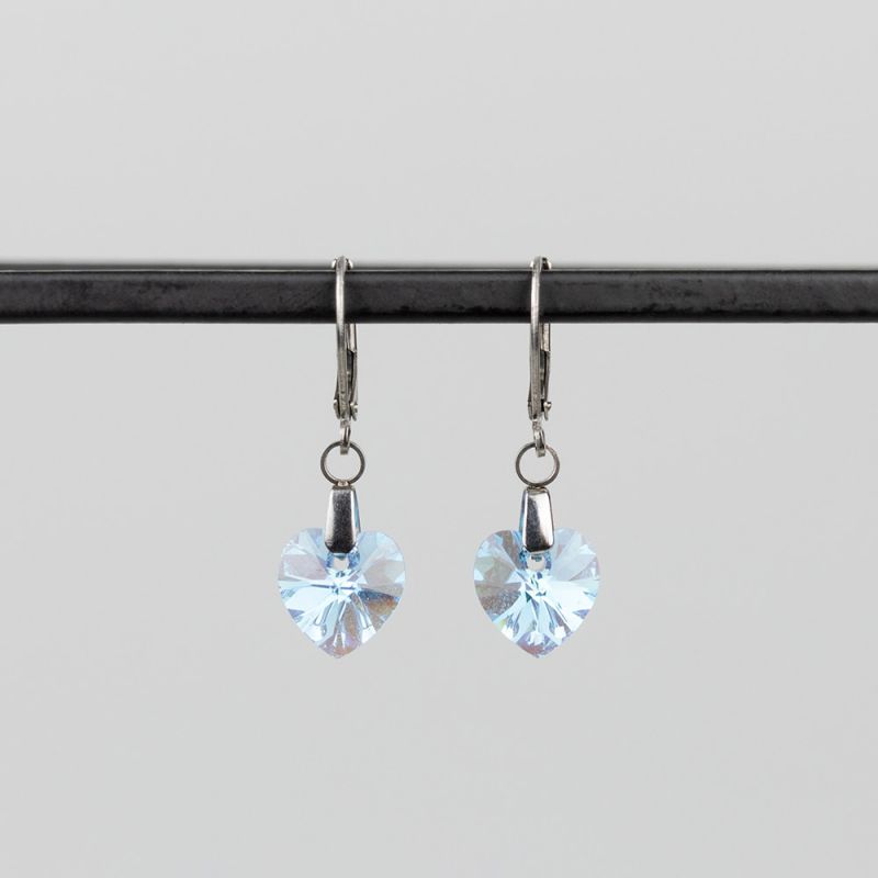 Висящи обеци със сърца кристал Swarovski Aquamarine Shimmer