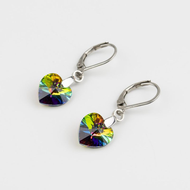 Висящи обеци със сърца кристал Swarovski Vitrail Medium