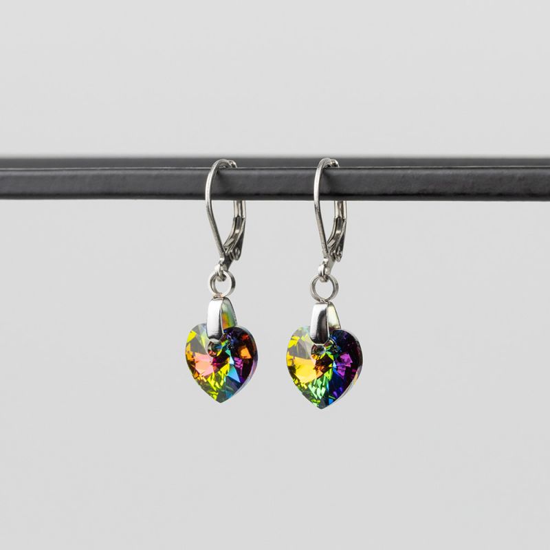 Висящи обеци със сърца кристал Swarovski Vitrail Medium