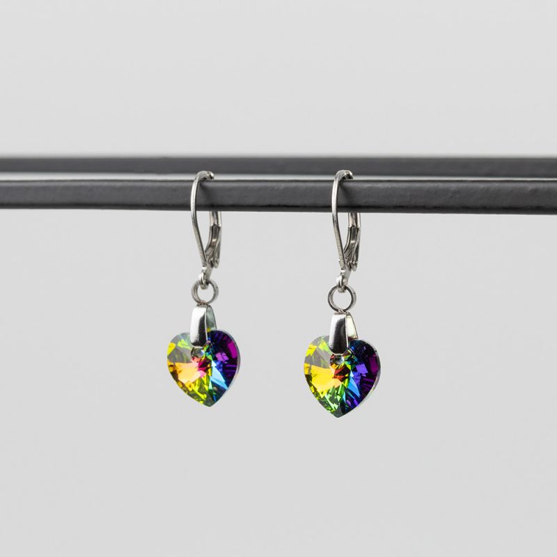 Висящи обеци със сърца кристал Swarovski Vitrail Medium